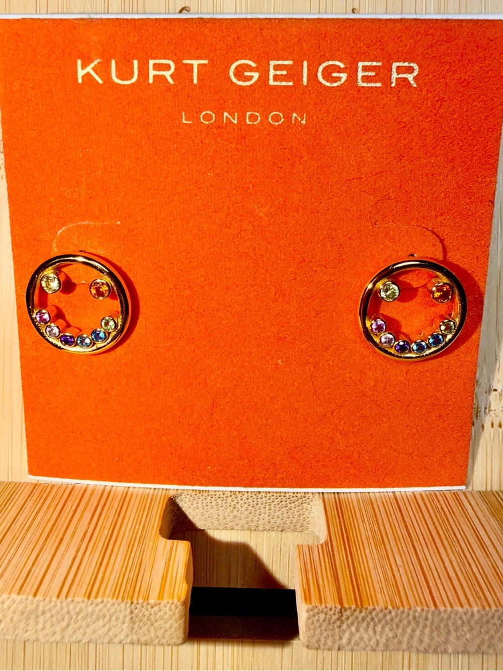 Kurt Geiger Goldtone Smiley Face Crystal Stud Earrings - Multicolor NWT